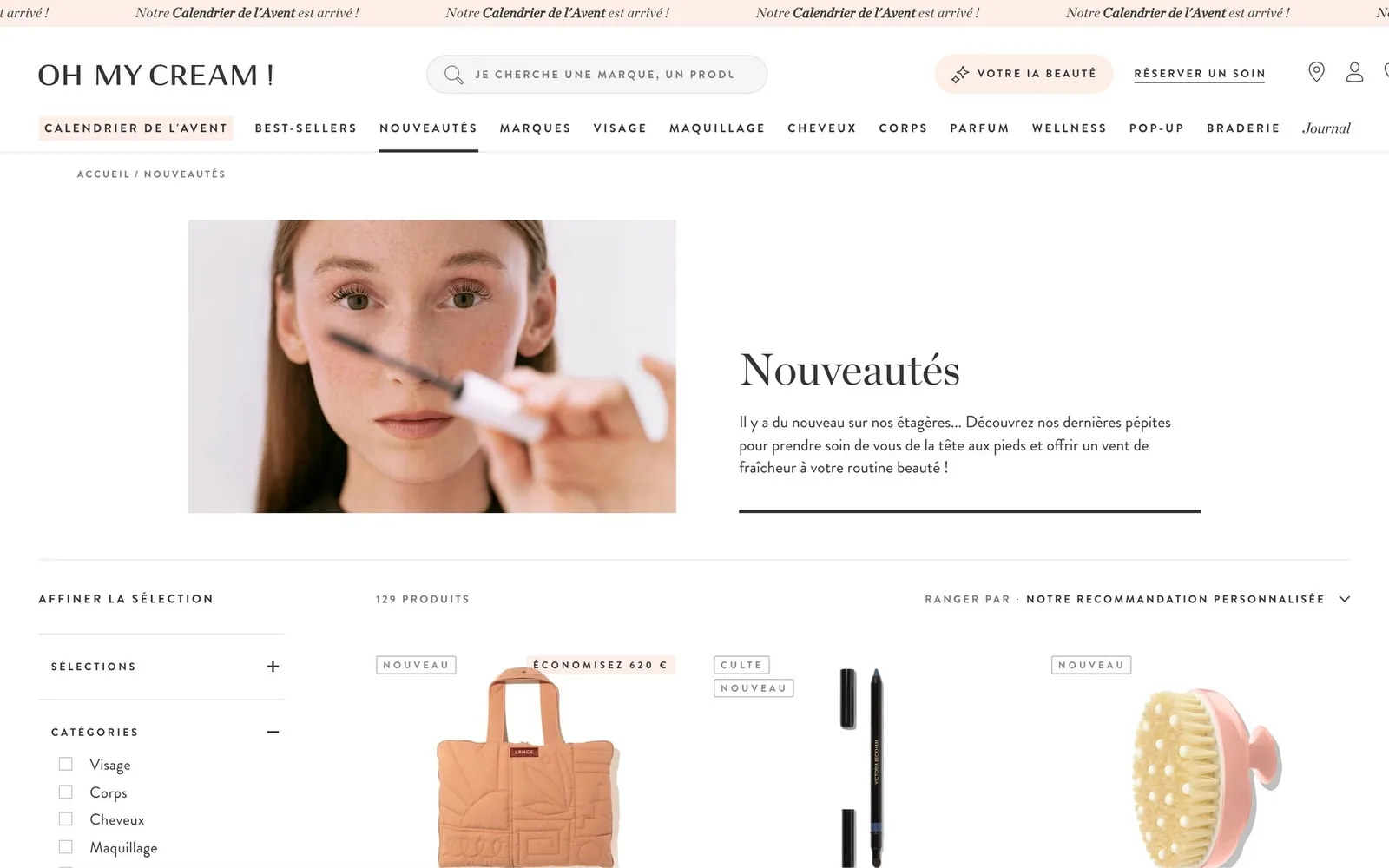La page Nouveautés d'ohmycream.com