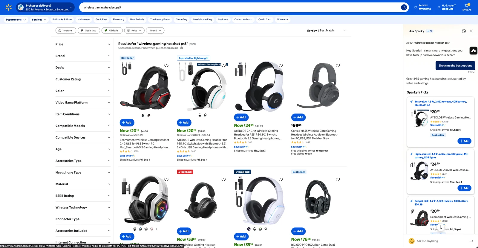 Sparky results and classic Walmart search results, side by side