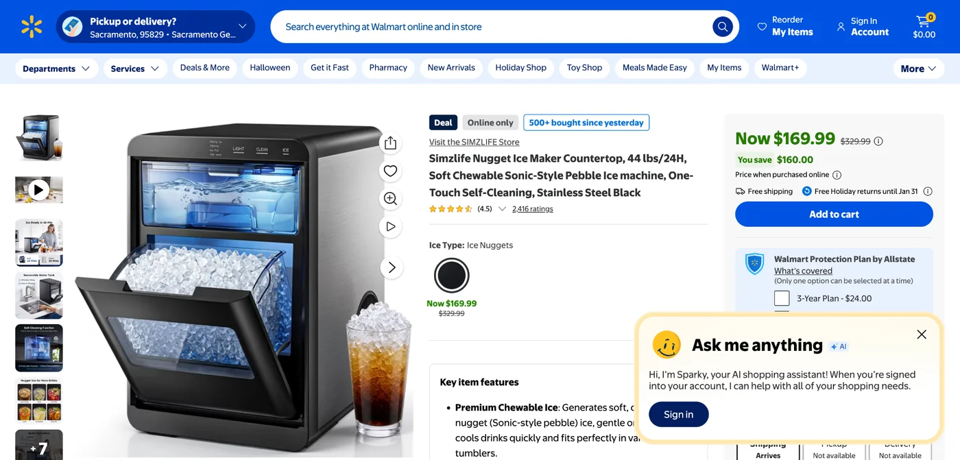 El agente Sparky en Walmart.com