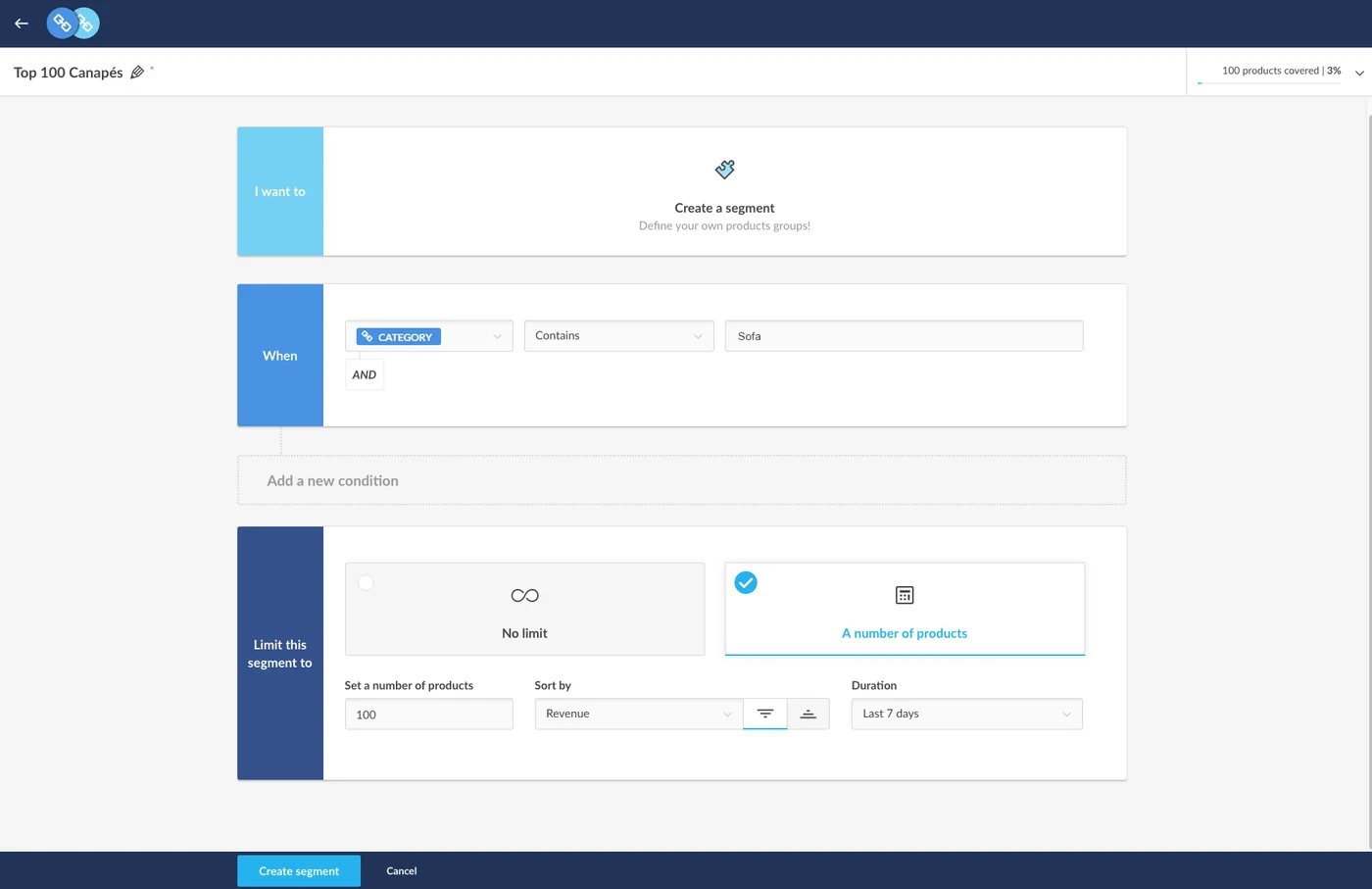 Lengow: creating a product segment to distribute in a feed