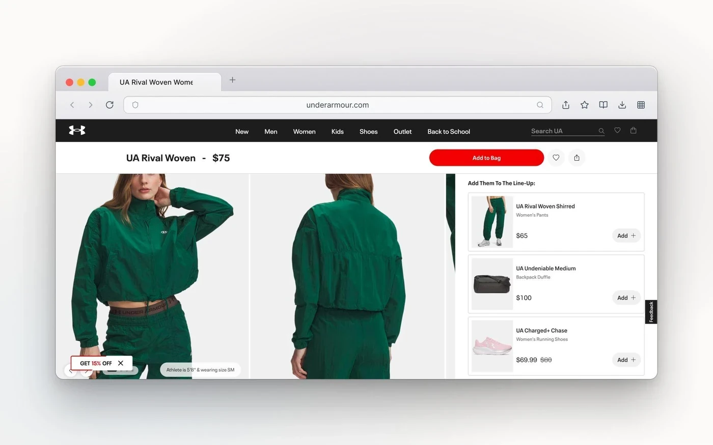 Recommandations de produits complémentaires sur le site d'Under Armour