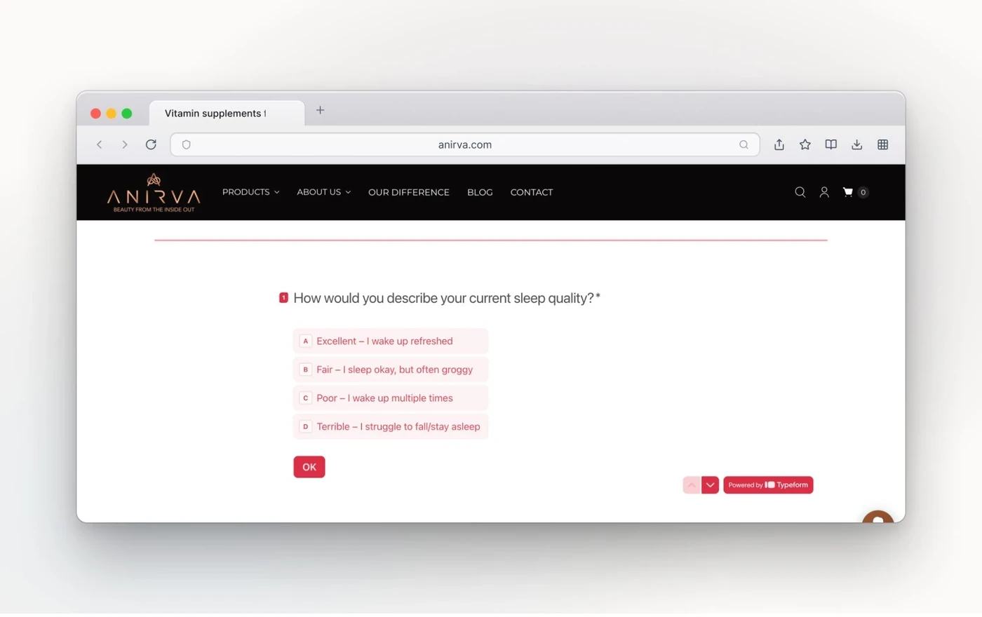 Un quiz propulsé par Typeform pour la boutique de vitamines Anirva