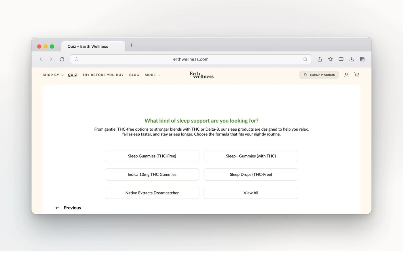 Un quiz construit avec Recomma sur Erth Wellness