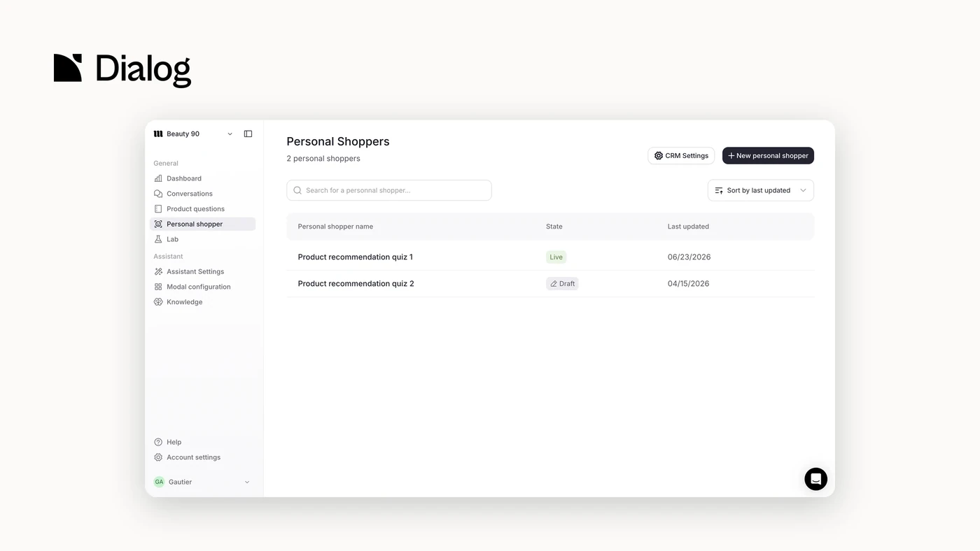Dialog guidant un acheteur vers le bon produit