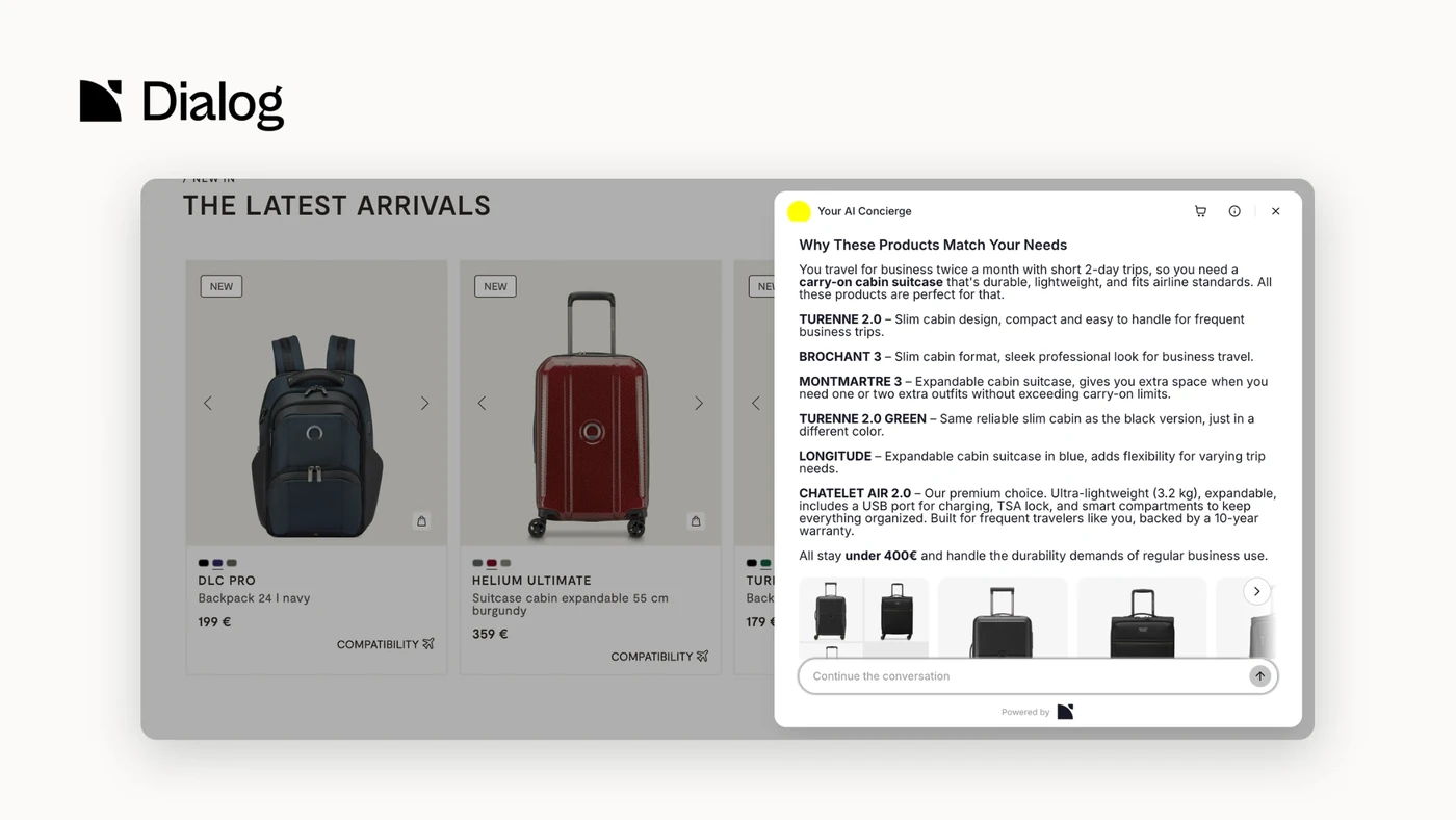 Le personal shopper de Dialog qui répond à une question sur une page de listing