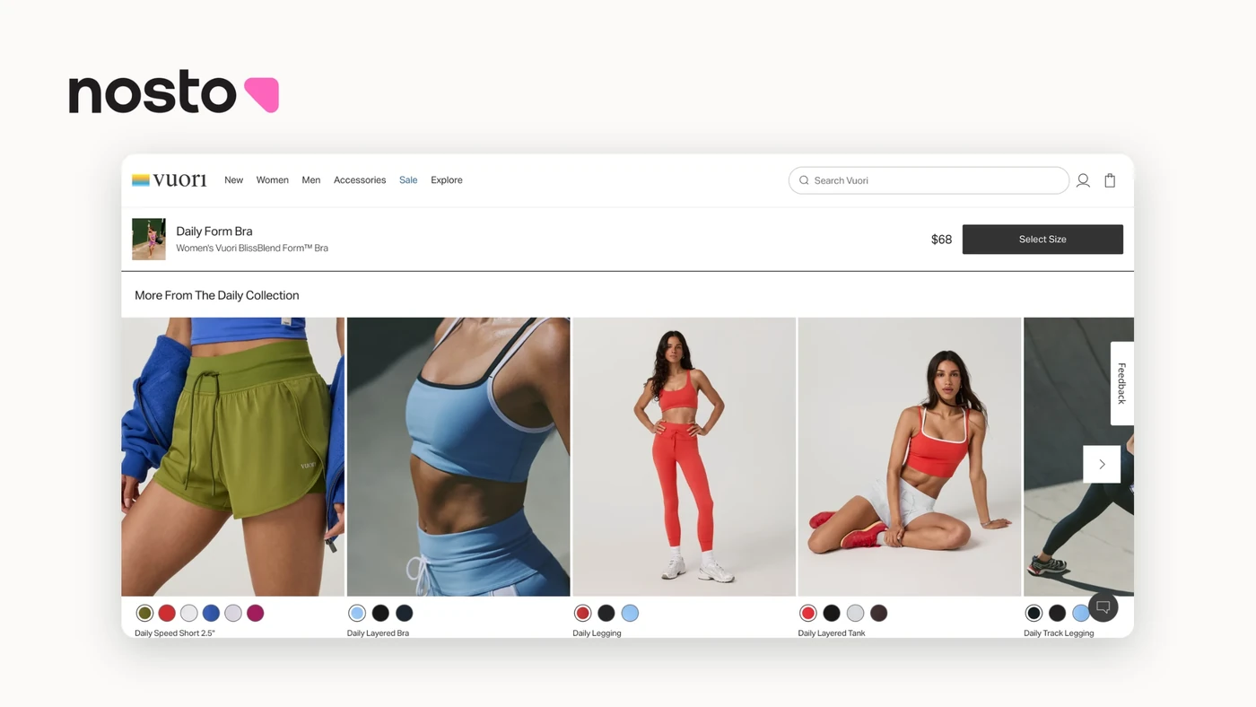 Des recommandations Nosto sous une fiche produit